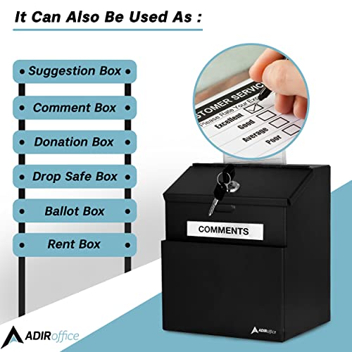 Adir Suggestion Box with Slot and Lock with 25 Comment Cards and Label