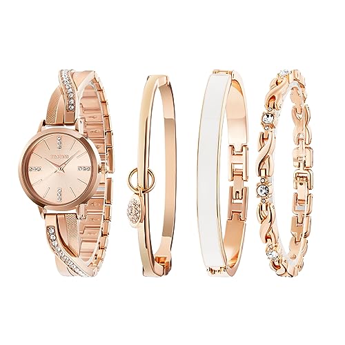 TIME100 Montre pour Femmes avec Bracelet en Or et Cristaux de Couleur - Set de Bracelets Premium