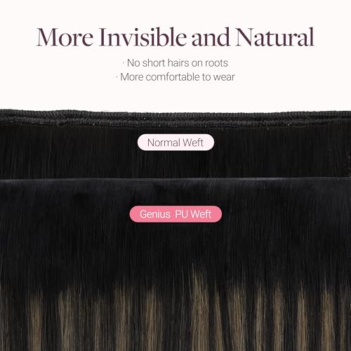 Image of GOO GOO Tape In Weft Hair Extensions Human Hair, Genius PU Long Weft Tape In Hair Extensions Real Human Hair, Silky Easy to Use, 1B /6 /1B Balayage Natural Black to Chestnut Brown 16 inch 50g