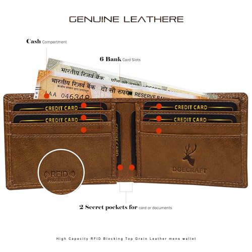 Image of Men's Top Grain Leather Wallet with Crocodile 3D Print | 8 Card Slots Bifold Wallet | RFID Protected (Tan)