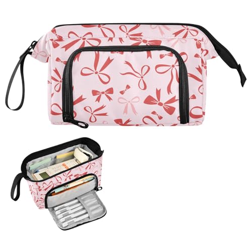 Image of Bow Pink Pencil Case Pouch Big Capacity Pencil Bag Box Organizer Pen Case with Handle Stationery Organizer for Kids Boys Girls Women College Office
