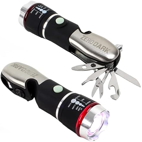 ZeroDark Pocket Knife Flashlight Multitool Emergency Car Kit with Car Window Breaker Seatbelt Cutter - 10-in-1 Car Escape Tool with Swiss Army Knife, Batteries Included Cover