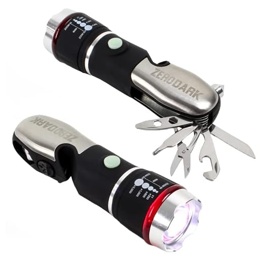 ZeroDark Pocket Knife Flashlight Multitool Emergency Car Kit with Car Window Breaker Seatbelt Cutter - 10-in-1 Car Escape Tool with Swiss Army Knife, Batteries Included