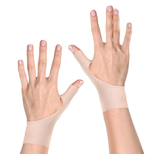 Wrist and Thumb Stabilizer Support Brace | 4 Premium Gel Fingerless Compression Gloves for Right and Left hand (XS to M, Nude)