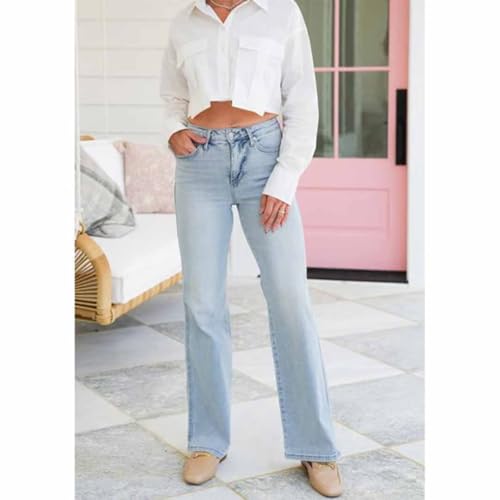 Arisefrom BBL Jeans for Women, 2025 New Tapecomedy Plus SizeVintage Wash Tummy Control Stretchy Top Straight Leg Jeans4