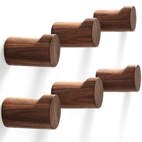 HeyPPO Wooden Wall Hooks 6 Pack, Modern Decorative Coat Hook