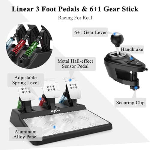 PXN V10 Force Feedback Gaming Steering Wheel and Pedals and Gear Shifter, 270/900° Racing Wheel, Suede Leather Gaming Wheel, Steering Wheel for PC, PS4, Xbox One, Xbox Series X/S - Image 7