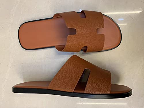 Image of Mengchengying Mens Casual Comfortable Lightweight Fashion Genuine Leather Slip Slide Indoor and Outdoor Open Sandal Anti Slip Cushion Support