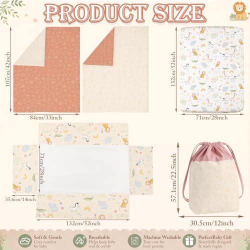 Image of Hahafelt 4 Pieces Crib Bedding Set for Girls and Boys, Soft Baby Bedding Set Including Crib Skirt, Comforter, Sheet and Diaper Stacker for Nursery(Animal World)
