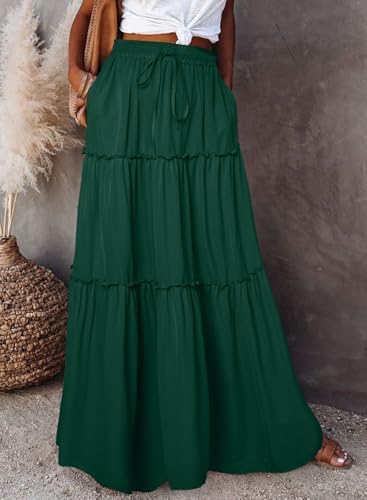 Image of Happy Sailed Womens Floral Print Boho Maxi Skirt Elastic High Waist Pleated Ruffle Flowy Long Skirts S-XL