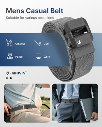 Image of FAIRWIN Ratchet Belt Men - Tactical Stretch Nylon Web Work Belts, Gift for Casual Jeans, Pants, Golf, and Everyday Use