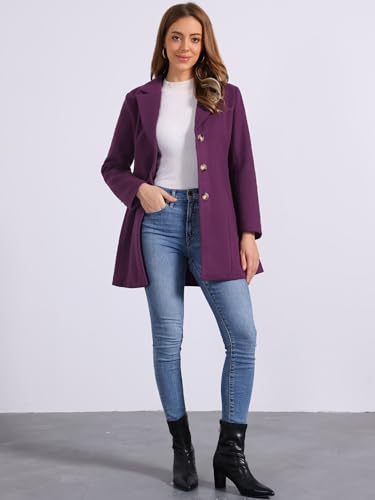 Allegra K Women's Dark Purple Large Trench Coat - Elegant Single Breasted Winter Outerwear - Image 2