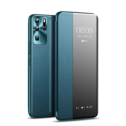 Huawei P30 Pro Hülle, 2022 Upgraded Smart View Flip Cover Handyhülle [ Standende Funktion][Energiesparmodus ][Vollschutz] - Grün