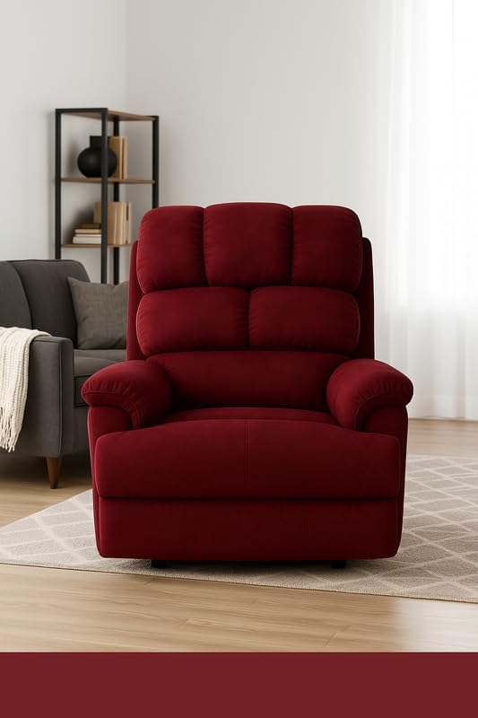 Image of Solis Royale 1 Seater Recliner Sofa Chair | Manual Recliner Lounge Sofa Chairs for Relaxing | Comfortable Cushioned | Living Room Bedroom Home, Office (Luxe-Nap - Maroon, Luxe-Nap - Fabric)
