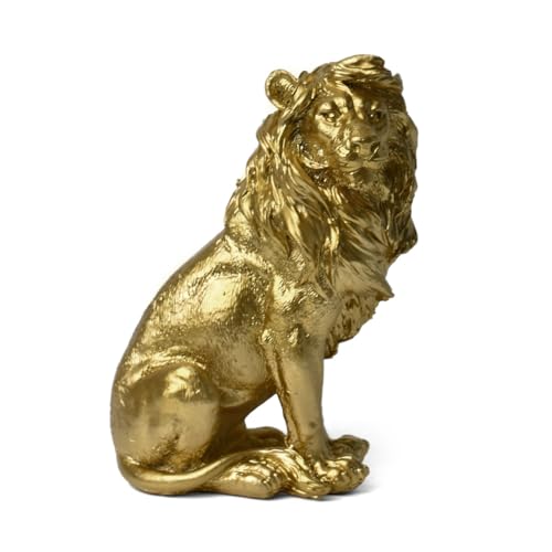 Decoración de León Sentado Dorado, Entrada de Oficina Sala de Estatua de Escritorio, Artesanía de Resina Animal Estatua de León, Escultura de Resina para Hombres, Estatua de León Sentado Dorado