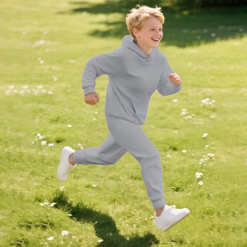 Teens Solid Color SweatSuit Long Sleeve 2 Piece Hoodie Pullover Athletic Cargo Joggers Oversized Sweatpants with4