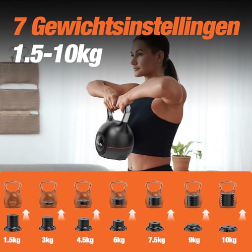 DH FitLife Verstelbare Kettlebell Set 7-in-1 1,5–10 kg | Kettlebell met 7 Gewichtsniveaus | Ideaal voor Thuistraining, Fitness & Full-Body Workouts | Compact & Ruimtebesparend Fitness Set - Afbeelding 4