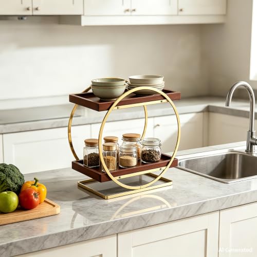 YIWANFW 2-Tier Bathroom Organizer Countertop, Wooden Gold Perfume Organizer - image 8