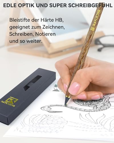 RaylKING Ewiger Bleistift aus Palisanderholz – Nachfüllbarer Graphitstift mit 3 HB-Spitzen und Messing-Gewinde in edler Geschenkbox (B300)