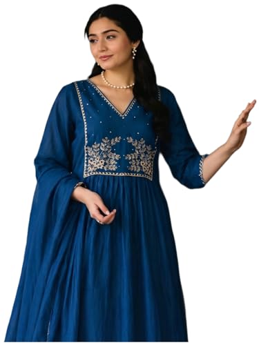 Ensemble kurta en viscose brodée avec pantalon et dupatta ANNI Designer