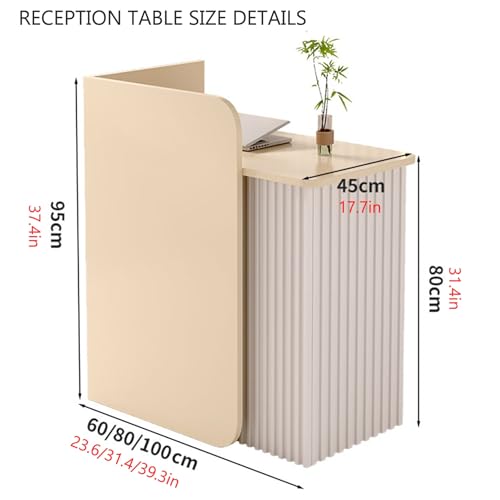 Scrivania per reception con venature del legno bianco a forma di L, postazione di lavoro salvaspazio, design elegante e moderno, struttura in MDF resistente, facile da montare per le aziende