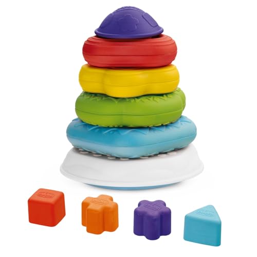 Chicco Pirámide de Anillos 2 en 1, Juguete Infanitl Apilar Anillos y Clasificar Formas, 4 Anillos de Plástico de Colores y 4 Formas Diferentes, Juego Construcción - Juguete para Niños de 6 a 36 Meses