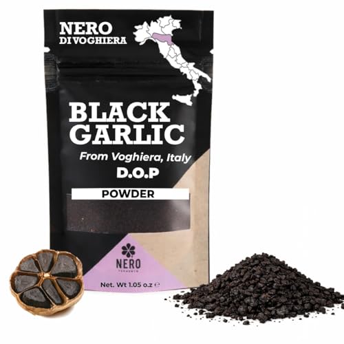 NERO FERMENTO Italian Black Garlic Powder (Voghiera, Italy), DOP, 60-Day Aged, 1.05 oz (30 g), Fermented Black Garlic Seasoning, Gourmet Superfood