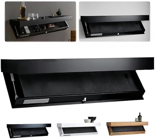 Rustic Floating Wall Shelves with Secret Compartment & Trap Door – Stylish Storage for Bedroom, Bathroom, Kitchen & Corner Decor – Perfect for Books & Plants (Black)