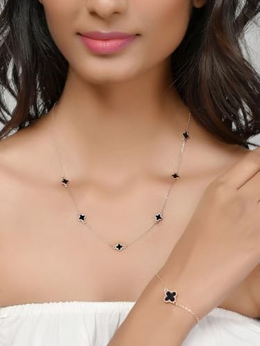 Collar y pulsera de trébol de la suerte en oro rosa y negro DMZ-2993 S para regalo 4