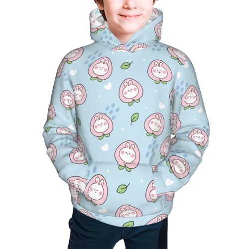 Rabbit Face with Peach Kid Hoodies Boys Sweatshirts Girls Pullover with Pocket3