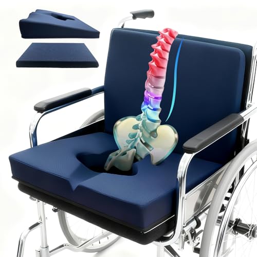 FoKon Gel Wheelchair Seat Cushion,Bed Sore Cushions for Butt,Relieve Sciatica,Coccyx,Pressure Sore & Ulcer Pain Relief Pillow for Office Chair,Removable&Washable (Thickened&Support-Enhanced Set Blue)