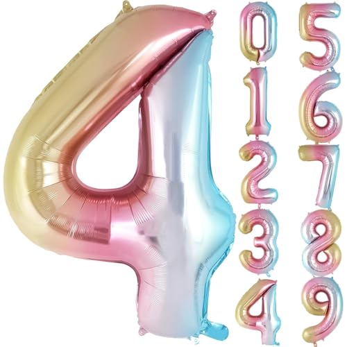Image of Rozi Decoration Gradient 32 Inch Large 4 Number Foil Balloons Set of - 1 Pcs | Helium & Air Supported 4 Number Rainbow Theme Foil Balloons Decorations Items