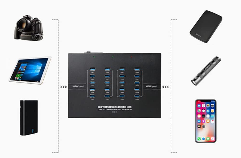 UHPPOTE Station de Charge et de synchronisation de données USB 3.0 de qualité Industrielle 2,1 A 20 Ports