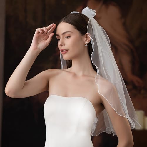 Bow Pearl Bride Veil Pearl +Lotus leaf gloves Set Wedding Bridal Veil/Bride/Bachelorette Party Veil for Women and Brides Hairpin2