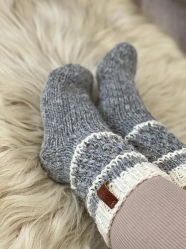 Unique Gray Hand-Knitted Wool Socks from Ukraine | Warm Natural Wool Accessories for Women and Men Stylish Original Gift Perfect for Winter3