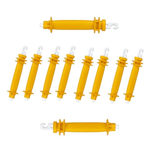 Electric Fence Rubber Gate 10 Pack - Electric Fence Spring Handles Insulated Plastic Handle for Garden Farm Heavy Stamped Steel Hook Yellow