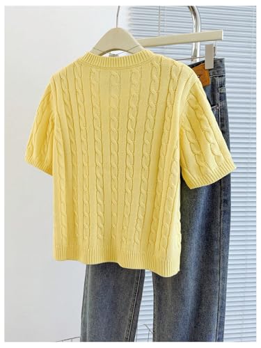 Women's Cable Knit Button Down Cardigan Short Sleeve Crewneck Sweaters Vintage Old Money Clothes2