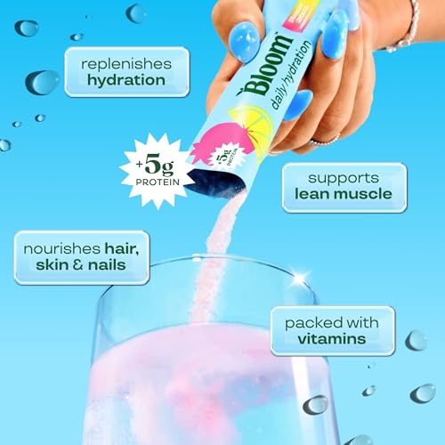 Image of Bloom Daily Hydration Electrolyte Powder Packets with Collagen, 5g Protein, Electrolytes, Vitamins & Minerals, Sugar Free Drink Mix, Strawberry Lemonade, 5 Count (Pack of 2)