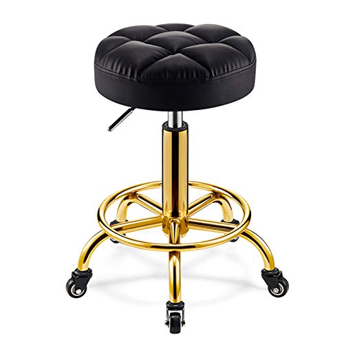 Taburete con Ruedas Taburete con Silla De Montar Redondo, Taburete Giratorio Ergonómico Profesional con Cojín De Esponja Taburete con Ruedas Ajustable En Altura para Clínica Dentista Salón De Belleza