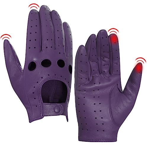 Harssidanzar Damen Leder Fahrhandschuhe, Lammfellhandschuhe, Sommer Leder Touchscreen Fahrhandschuhe,ungefüttert, Lammfellhandschuhe, Damen Lederhandschuhe...