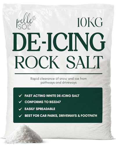 Pelle & Sol 10kg Rock Salt - Fast-Acting Deicing Salt for Melting Snow and Ice on Driveways Paths & Roads - Rocksalt for Winter Safety - Snow Essentials Prevents Freezing in Garden Safe on Surfaces