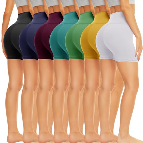 TNNZEET 7 Pack Biker Shorts for Women - 5''/8''/3'' High Waisted Workout Tummy Control Spandex Gym Shorts for Yoga Athletic