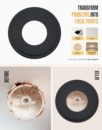 Image of The Can Converter Ceiling Medallion for Recessed Can Light - Home Improvement Decorative Steel Goof Ring & Cover Plate for 4'', 5'' & 6″ Cans, Small Ceiling Medallion for Chandeliers, Matte Black