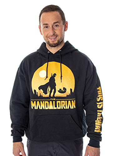 Star Wars Mens The Mandalorian Silhouette Scene Sweatshirt Pullover Hoodie (Medium) Black