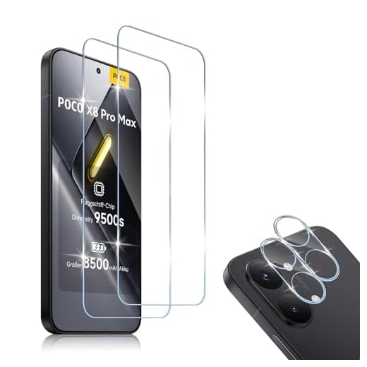HidWee Schutzfolie Kompatibel mit Xiaomi POCO X8 Pro Max 5G für Panzerglas, 2 Stück Schutzglas & 2 Stück Kamera Schutzfolie, 9H Härte Anti-Kratzer Schutz Glas, HD Displayschutzfolie & Kameraschutz