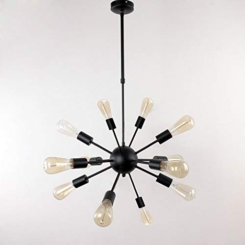 UNITARY Brand Black Metal Farmhouse Chandelier for Kitchen Island with 12 E26 Bulb Sockets, Industrial Hanging Lights, Dining Room Pendant Light Fixture