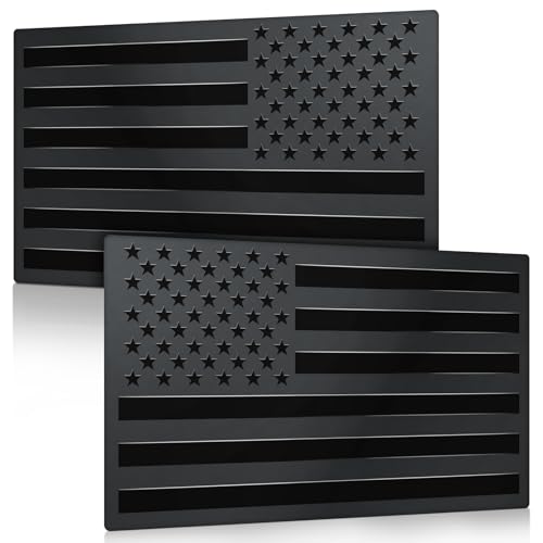 2 Pack 3D Metal Black American Flag Decal - Embossed Matte American Flag Decals for Trucks Car SUV & Motorcycle Bumper Stickers (5x3)