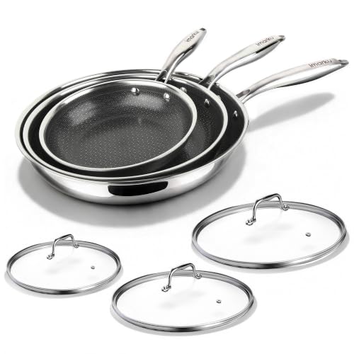 Image of imarku Hybrid Non Stick Frying Pan Set with Lids, PFOA Free, 8 inch /10 inch /12 inch