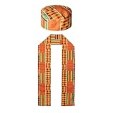 2 Pcs African Kente Pattern Kufi Hat Men Kente African Print Stole Sash for Black African History