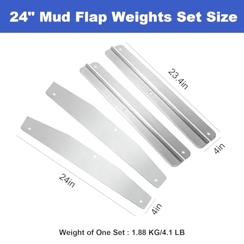 Image of 24 Inch Stainless Steel Mudflap Weights, Heavy Duty Mud Flap Weights for Semi Trucks, Universal Pair Mudflap Weight Kit with Backing Plate Mirrored and Install Screws, 4 Piece Set, 24 inch x 4 inch